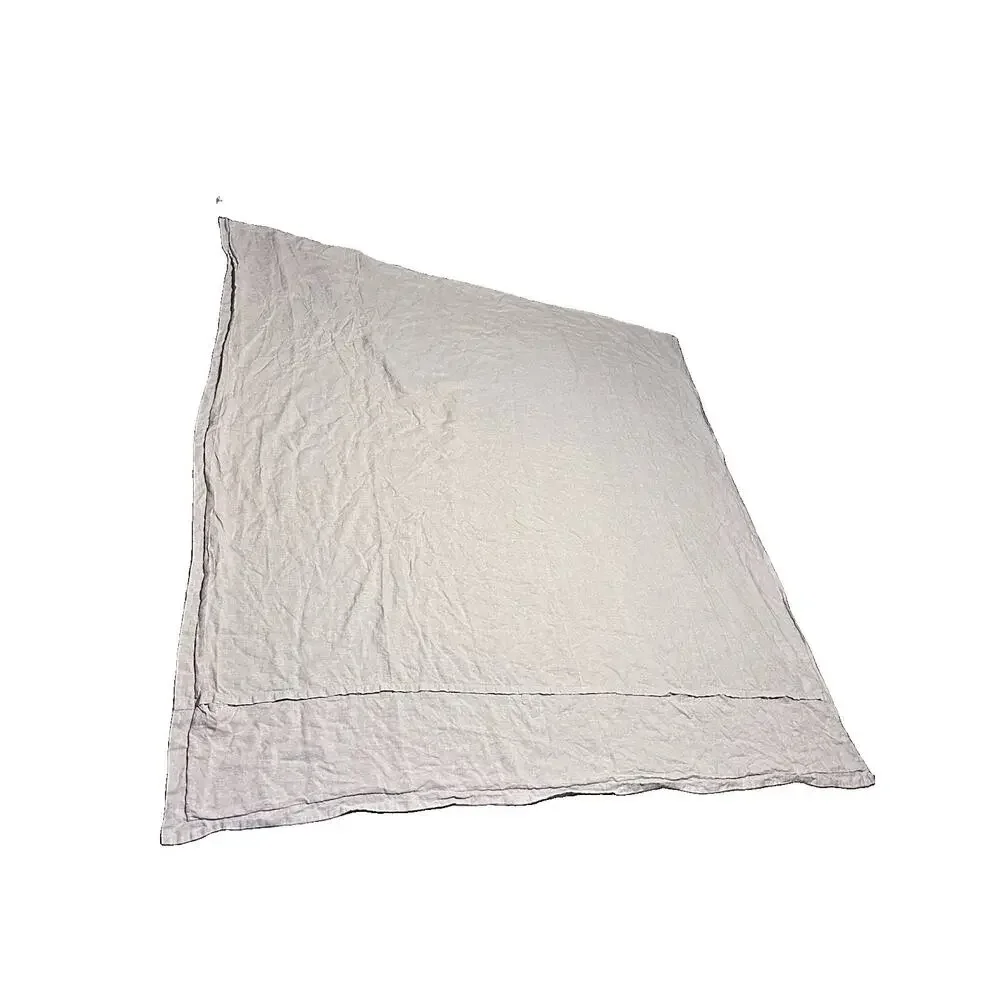 Simple & Opulence QUEEN Light Beige 100% Linen Embroidered Border Duvet Cover